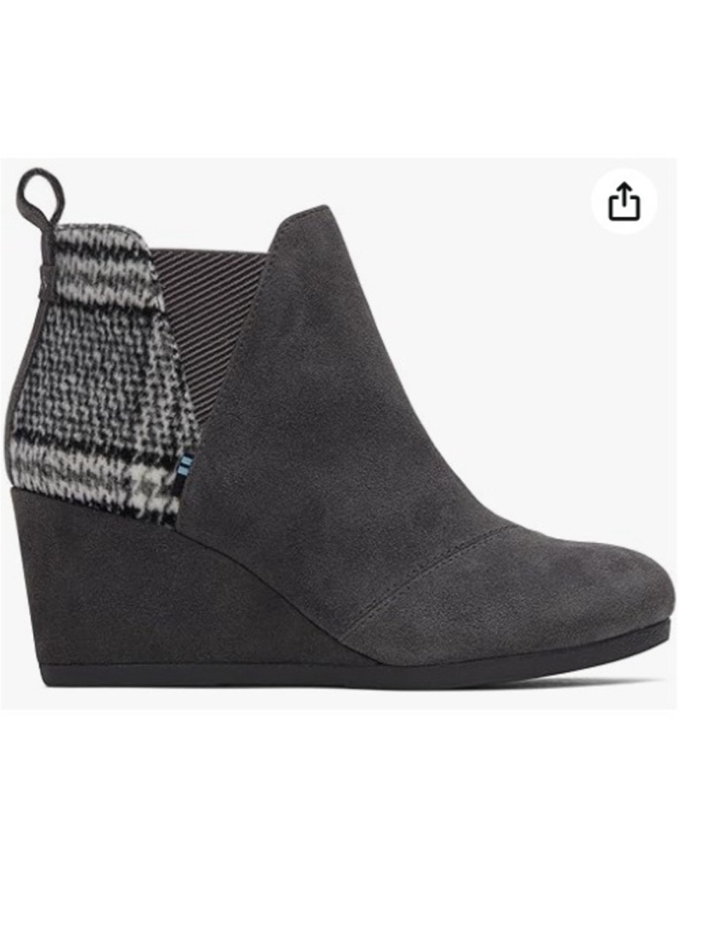 Toms Kelsey Gray Suede Wedge Ankle Booties with Houndstooth Heel Accent